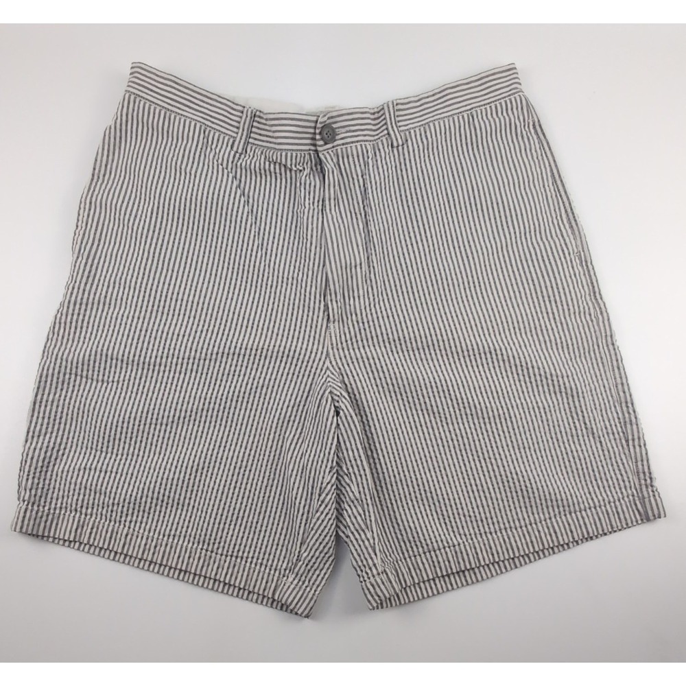 J Crew Men's 36 Seersucker Shorts 8" Inseam Gray White Striped 100% Cotton